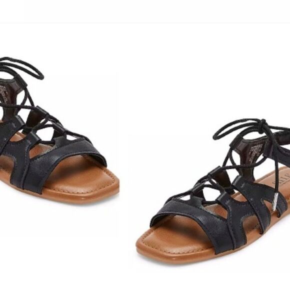 New a.n.a Womens Kane Gladiator Black Leather Open Toe Flats Sandals sz 6.5 NWT - Picture 3 of 5